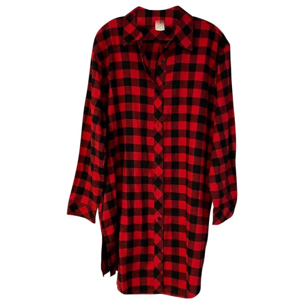 S&A Red/Black Printed Button Down Cotton Dress L